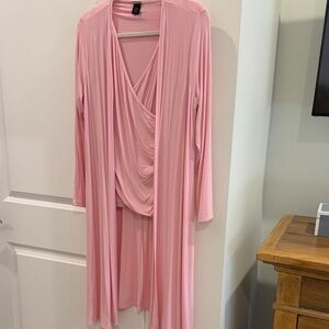 Light Pink Draped Long Cardigan Set